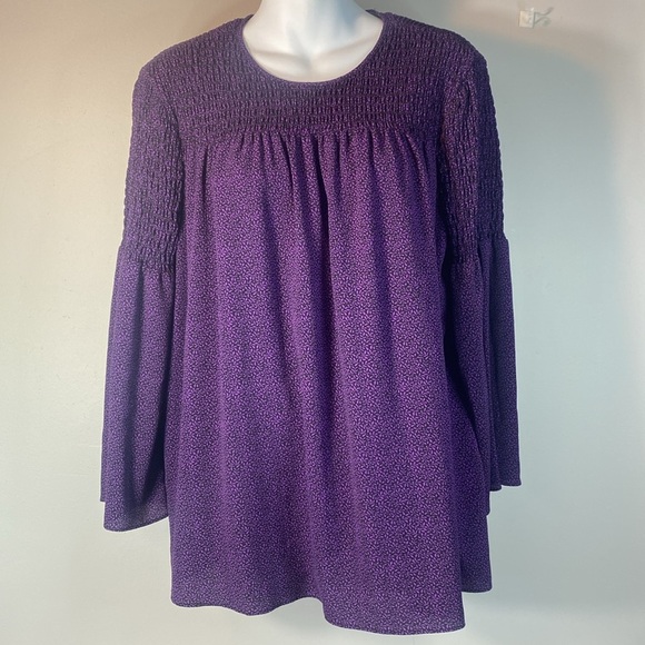 Michael Kors Women’s Purple Smocked Neck blouse Sz Large - Picture 1 of 13